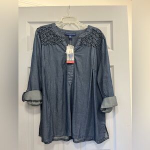 Bandolino Blue Embellished 3/4 Sleeve Blouse